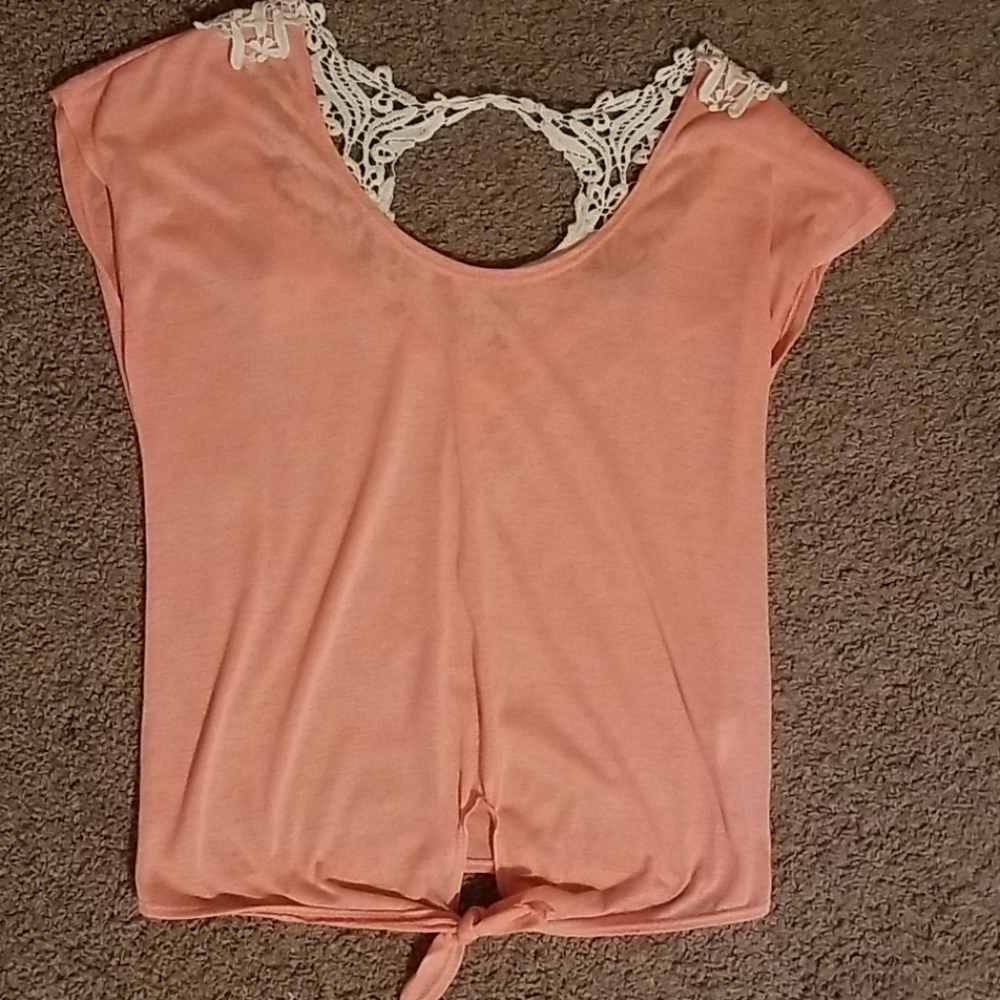 Pink short sleeve shirt with lace back